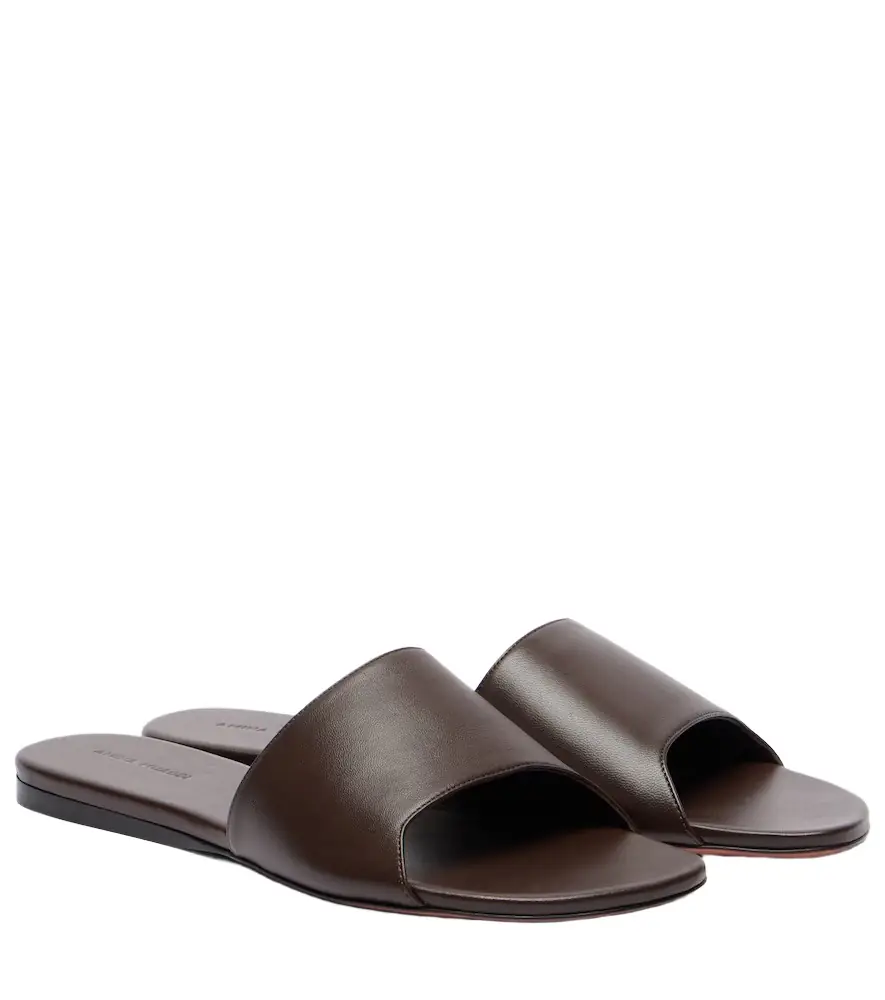 Amina Muaddi Bianca leather slides | Image 1 Amina Muaddi Bianca leather slides | Image 1
