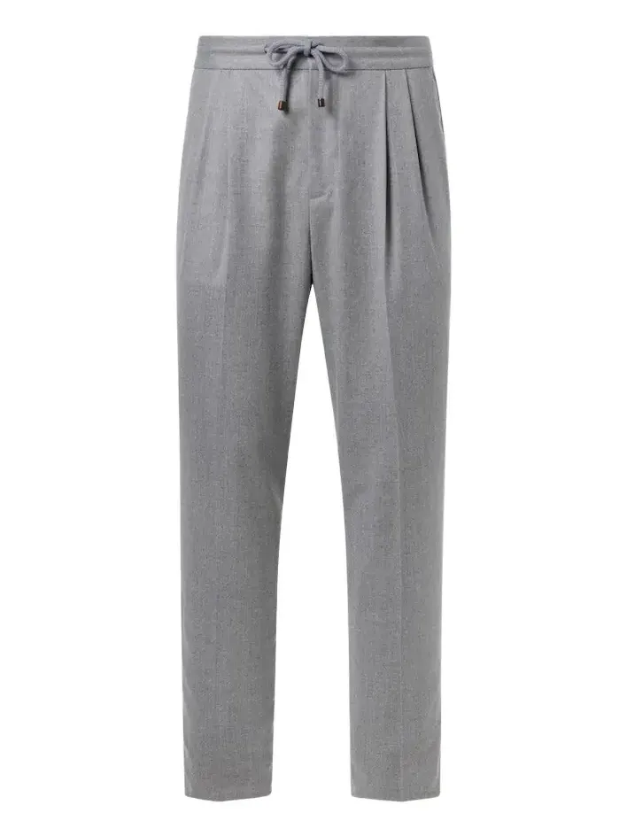 Virgin wool flannel straight pants
