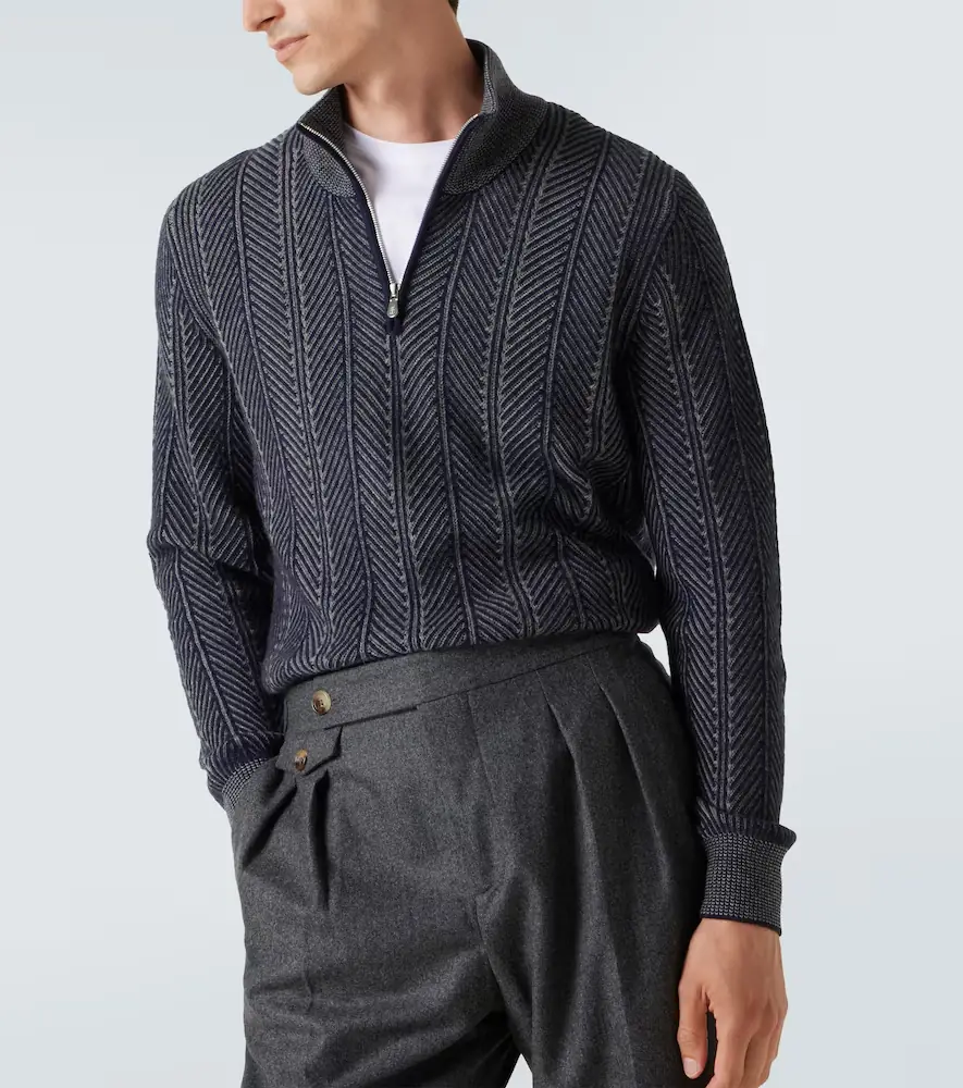 Brunello Cucinelli Herringbone cashmere half-zip sweater | Thumbnail 3