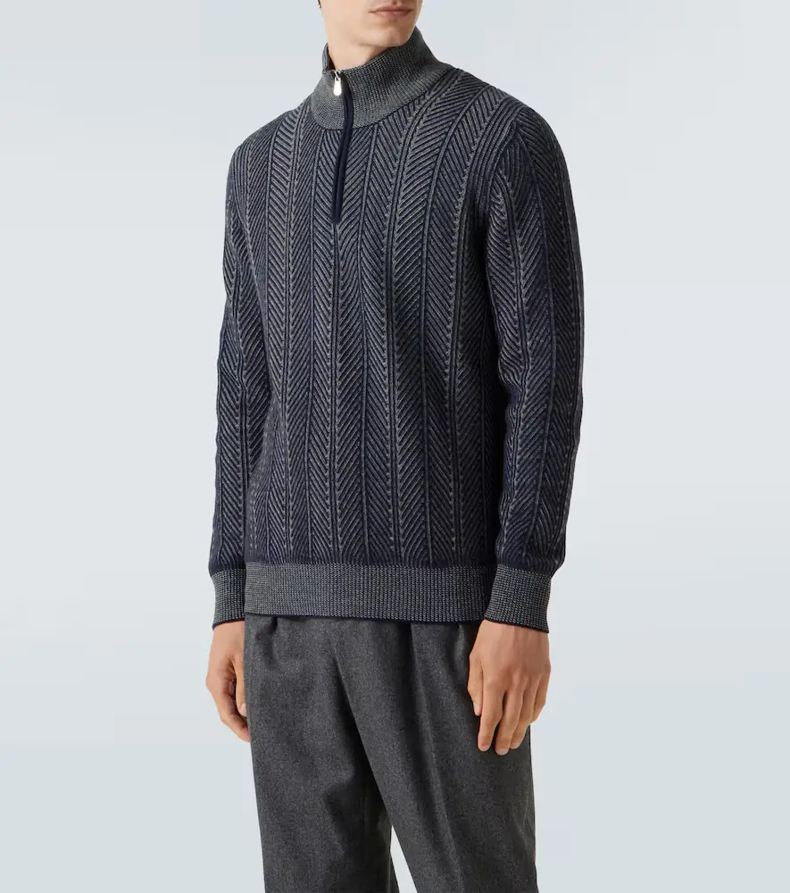 Brunello Cucinelli Herringbone cashmere half-zip sweater | Thumbnail 4