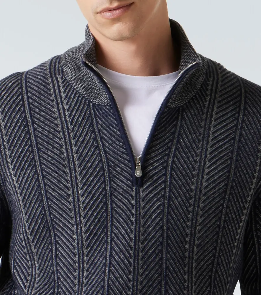 Brunello Cucinelli Herringbone cashmere half-zip sweater | Thumbnail 5
