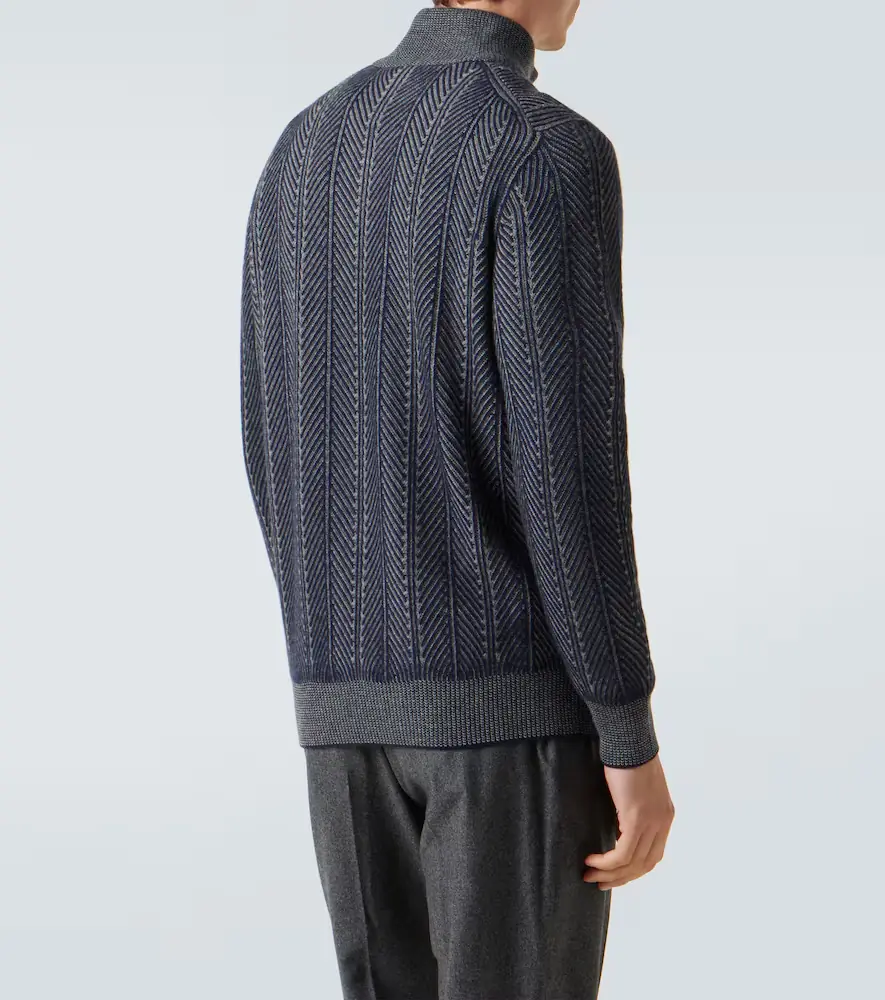 Brunello Cucinelli Herringbone cashmere half-zip sweater | Thumbnail 6