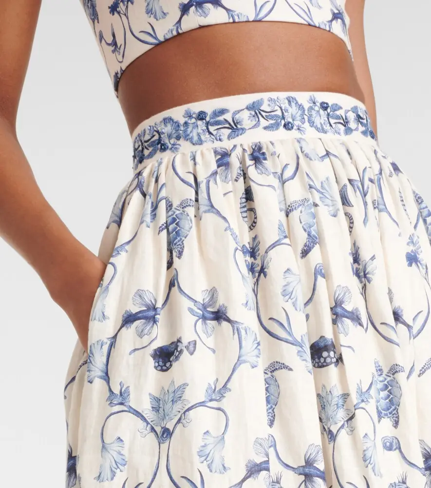 Agua by Agua Bendita Printed high-rise linen maxi skirt | Thumbnail 5