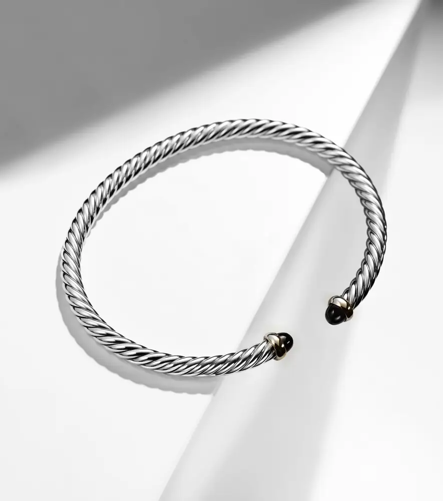 David Yurman Cable Flex sterling silver and 14kt gold cuff bracelet with onyxes | Thumbnail 3