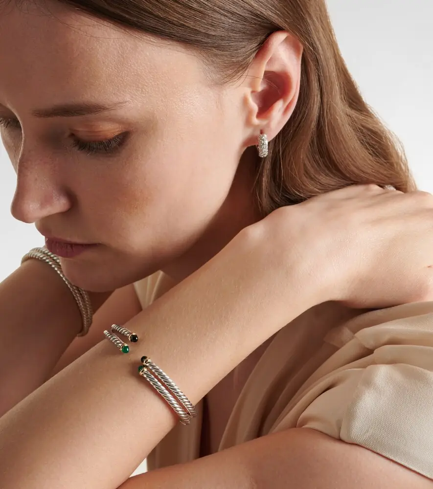 David Yurman Cable Flex sterling silver and 14kt gold cuff bracelet with onyxes | Thumbnail 4