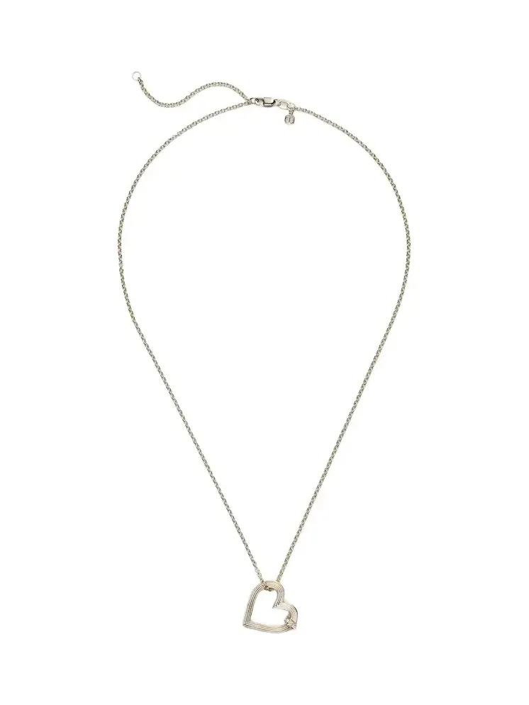 Fluted Heart 14kt gold pendant necklace with diamonds