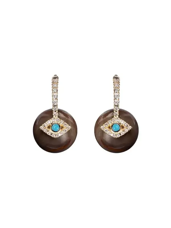 Evil Eye 14kt gold earrings with diamonds and turquoise Evil Eye 14kt gold earrings with diamonds and turquoise