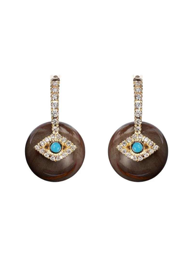 Evil Eye 14kt gold earrings with diamonds and turquoise