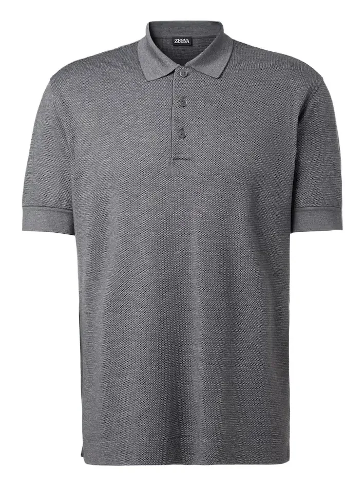 Cotton and silk piqué polo shirt