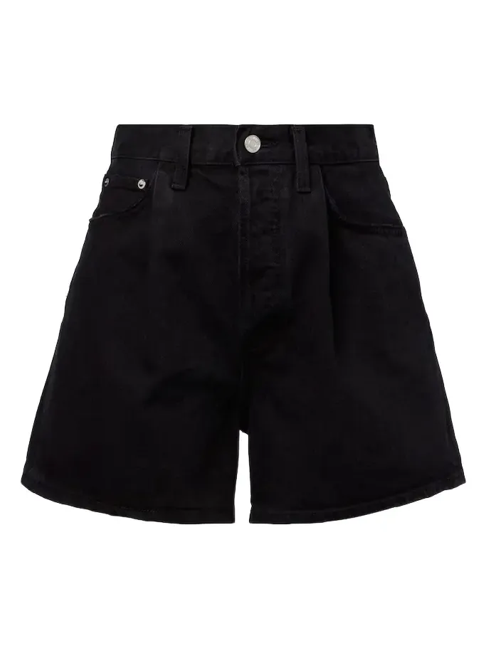 Rhoda pleated high-rise denim shorts