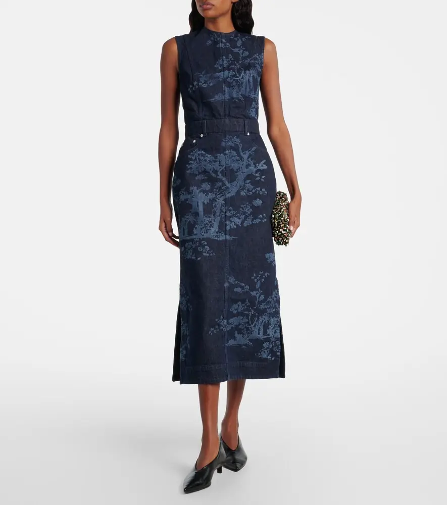 Erdem Printed cotton denim pencil dress | Thumbnail 4 Erdem Printed cotton denim pencil dress | Thumbnail 4