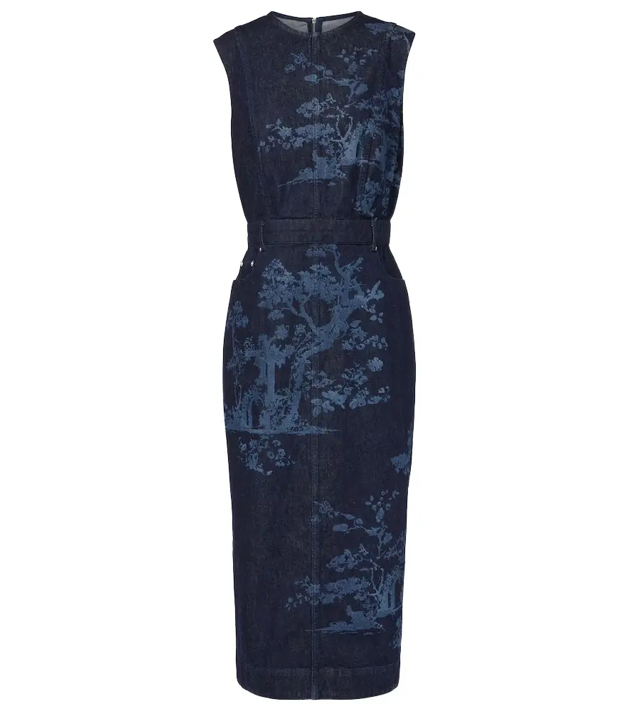 Erdem Printed cotton denim pencil dress
