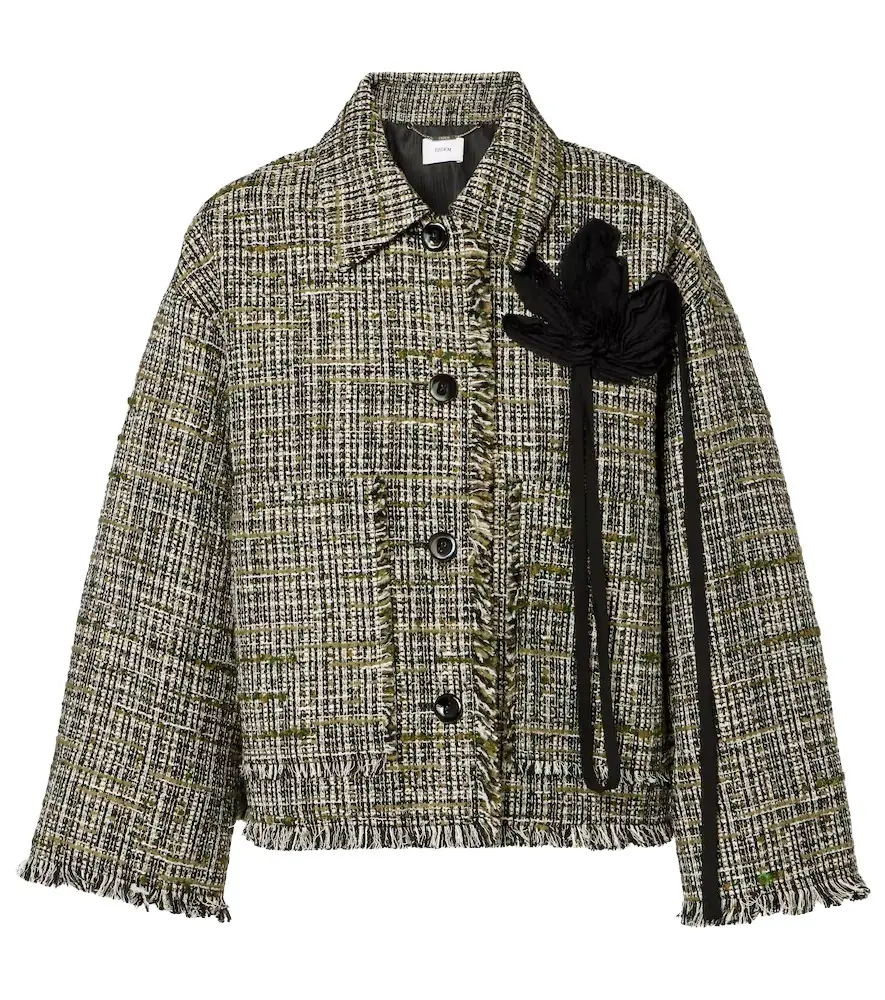 Erdem Floral-appliqué tweed jacket