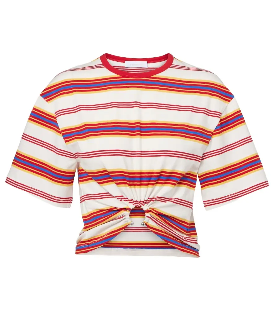 Rabanne Gathered striped cotton-blend T-shirt