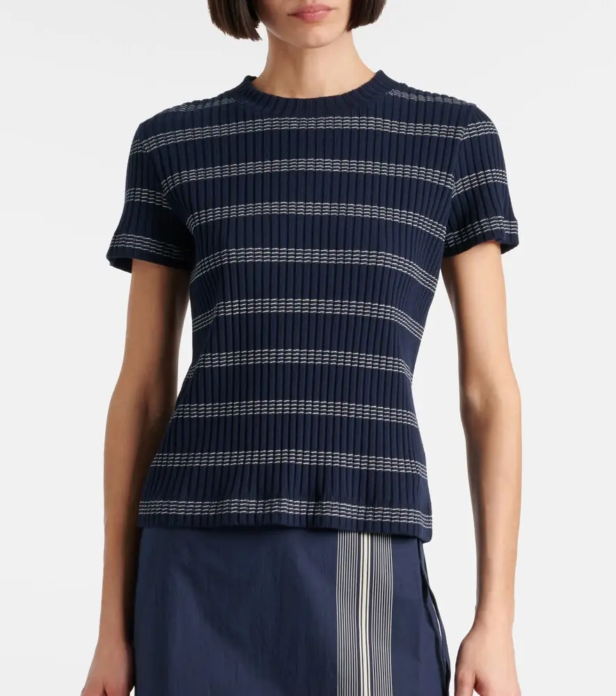 Vince Ribbed-knit striped cotton-blend T-shirt | Thumbnail 2 Vince Ribbed-knit striped cotton-blend T-shirt | Thumbnail 2
