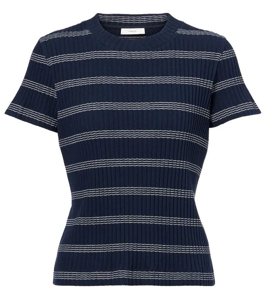 Vince Ribbed-knit striped cotton-blend T-shirt