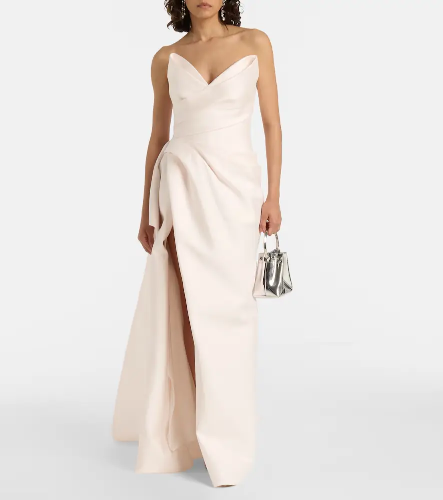 MONIQUE LHUILLIER Draped strapless mikado gown | Thumbnail 2