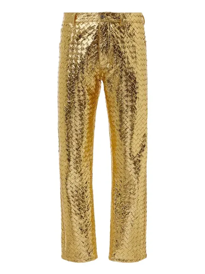 Intrecciato metallic leather straight pants Intrecciato metallic leather straight pants