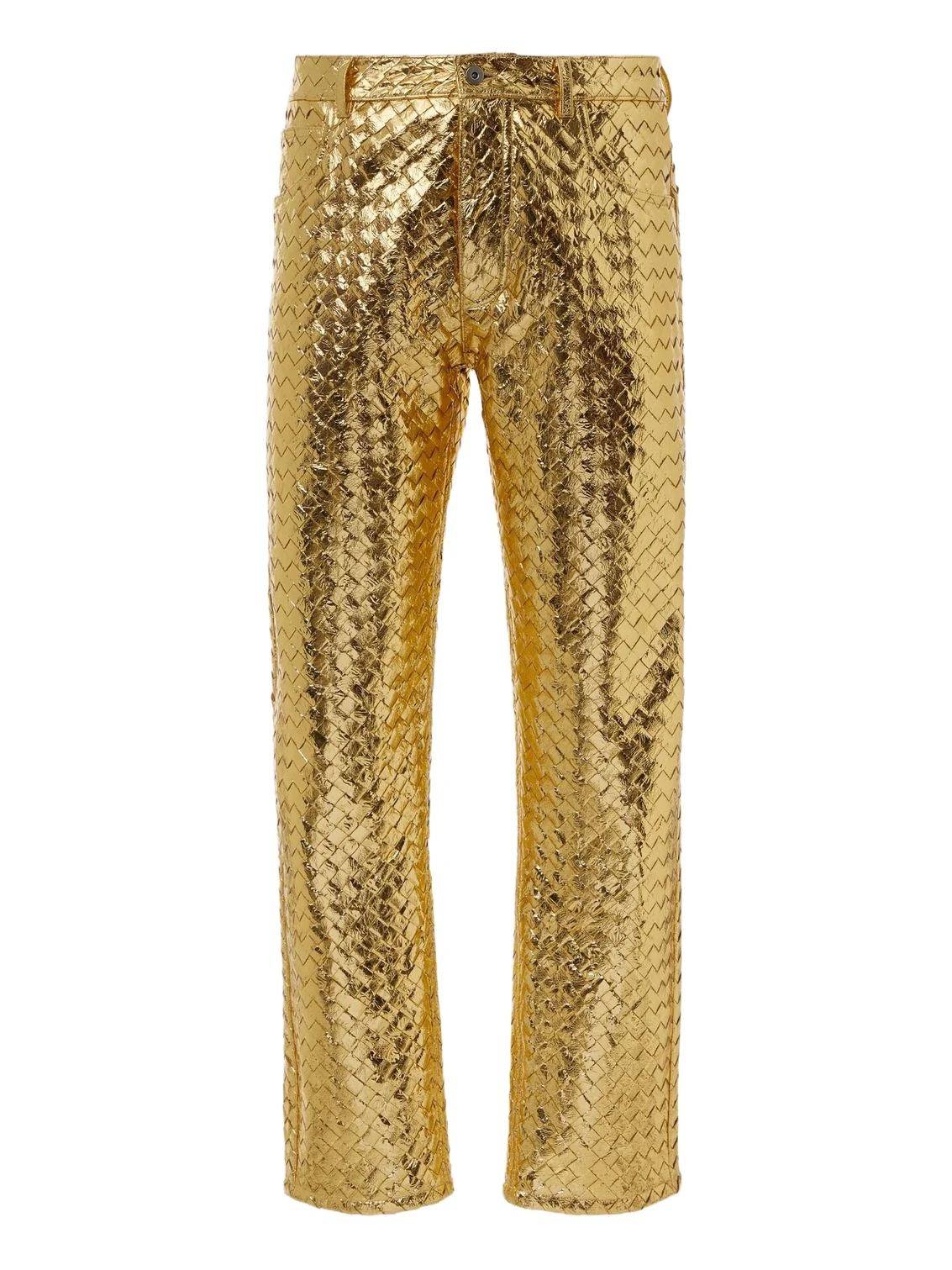 Bottega Veneta Intrecciato metallic leather straight pants