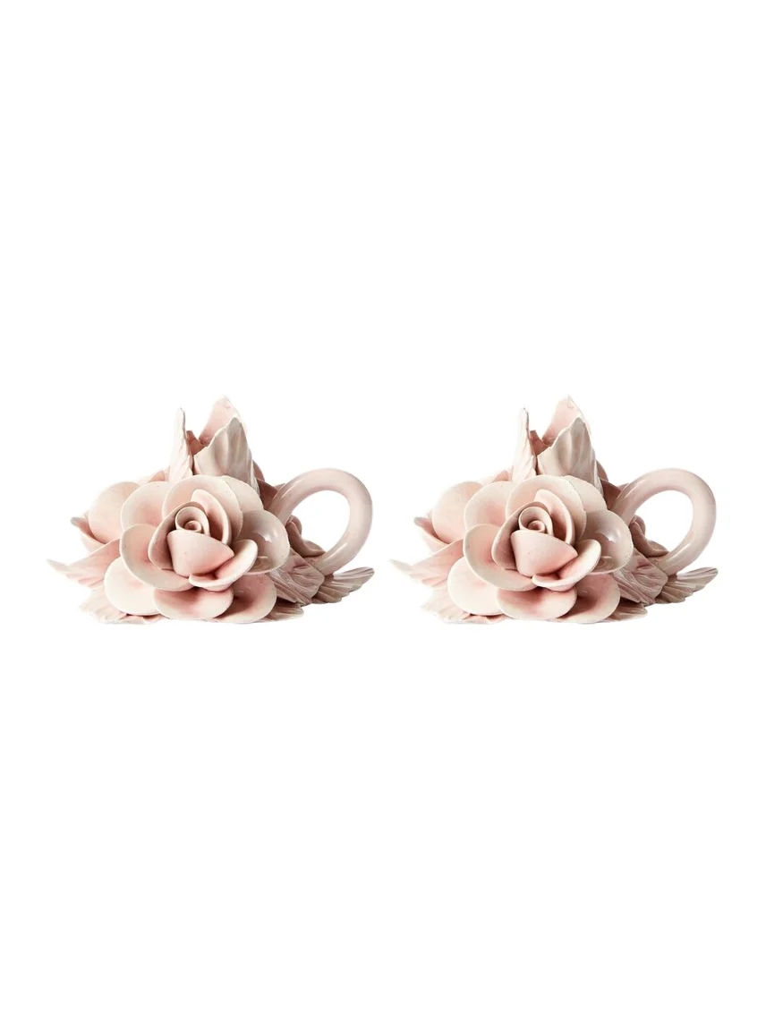 Bitossi Set of 2 floral ceramic candleholders