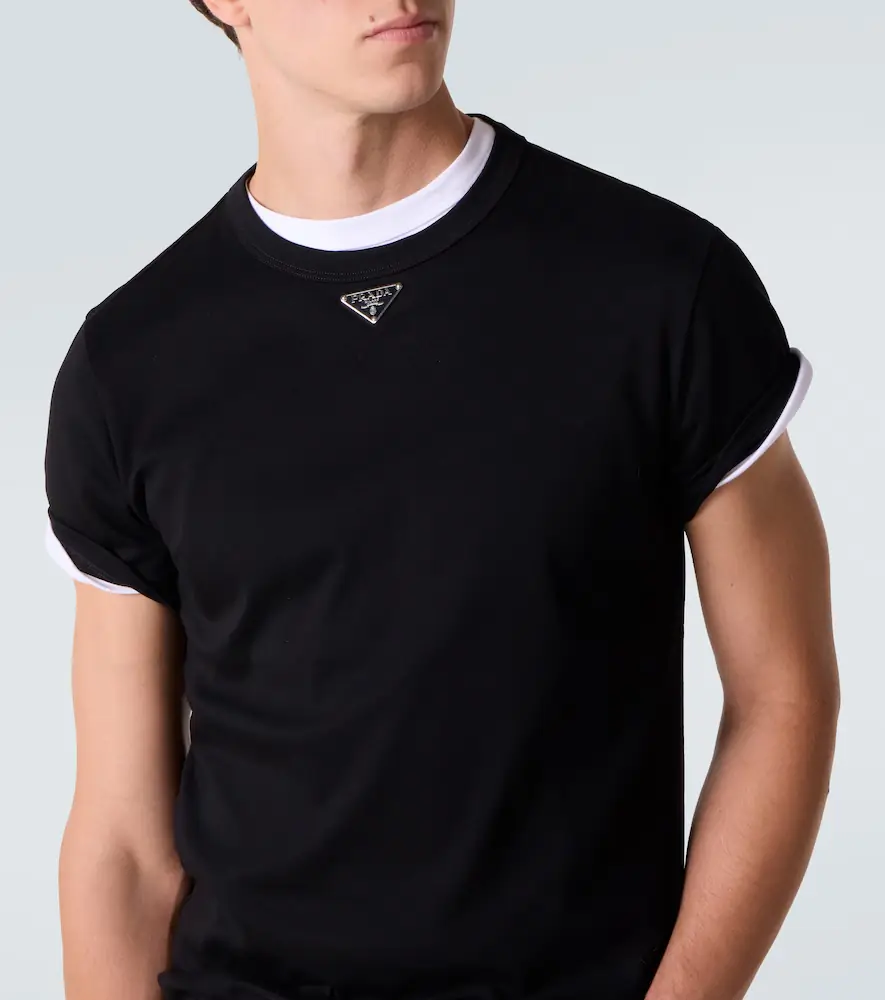 Prada Triangle cotton jersey T-shirt | Thumbnail 4 Prada Triangle cotton jersey T-shirt | Thumbnail 4