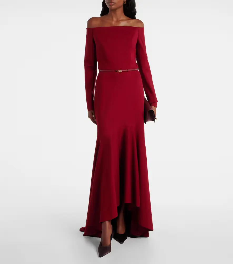 Elie Saab Belted off-shoulder jersey gown | Thumbnail 3 Elie Saab Belted off-shoulder jersey gown | Thumbnail 3