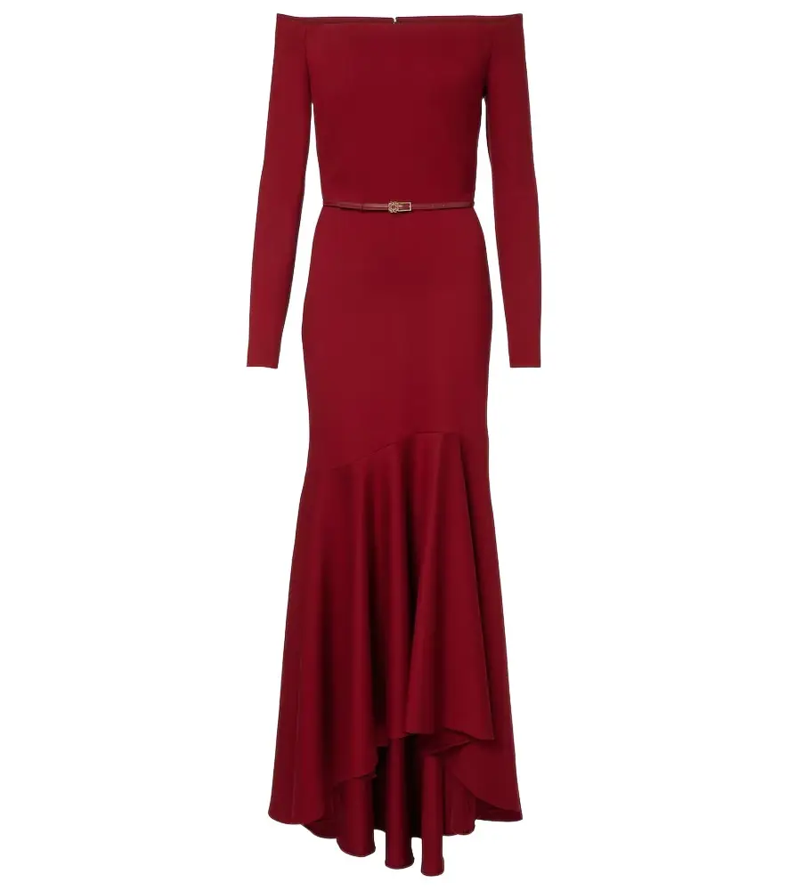 Elie Saab Belted off-shoulder jersey gown