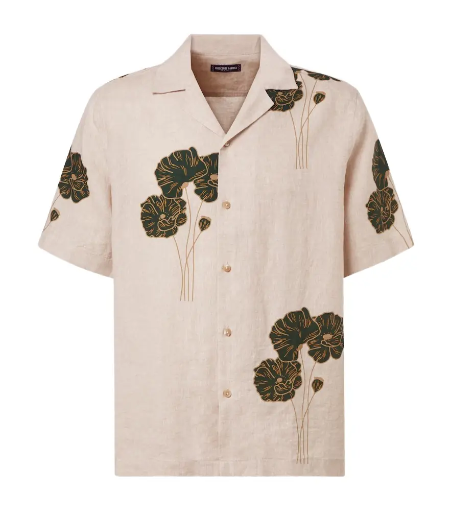 Frescobol Carioca Roberto floral linen bowling shirt