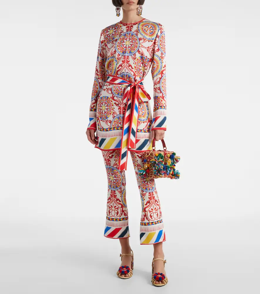 Dolce & Gabbana Belted printed silk top | Thumbnail 2