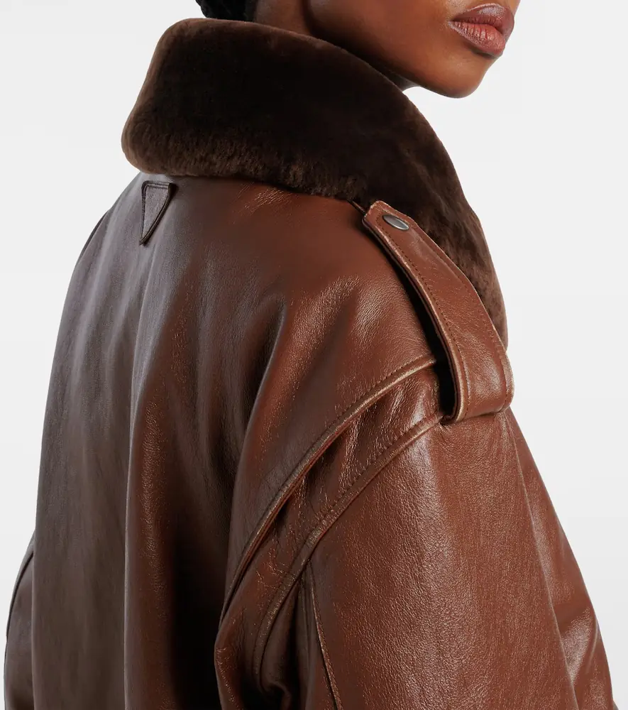 Prada Shearling-trimmed leather bomber jacket | Thumbnail 7 Prada Shearling-trimmed leather bomber jacket | Thumbnail 7
