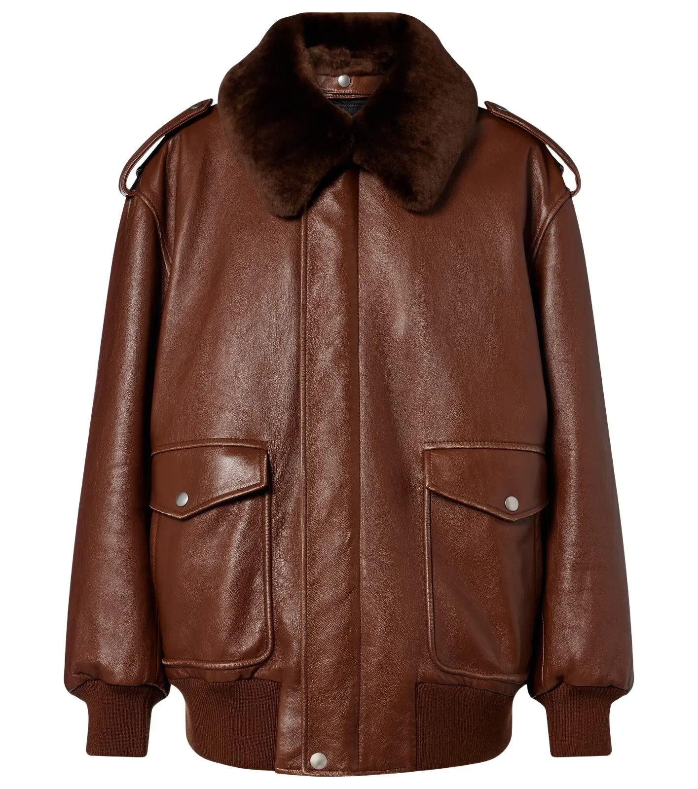 Shearling-trimmed leather bomber jacket