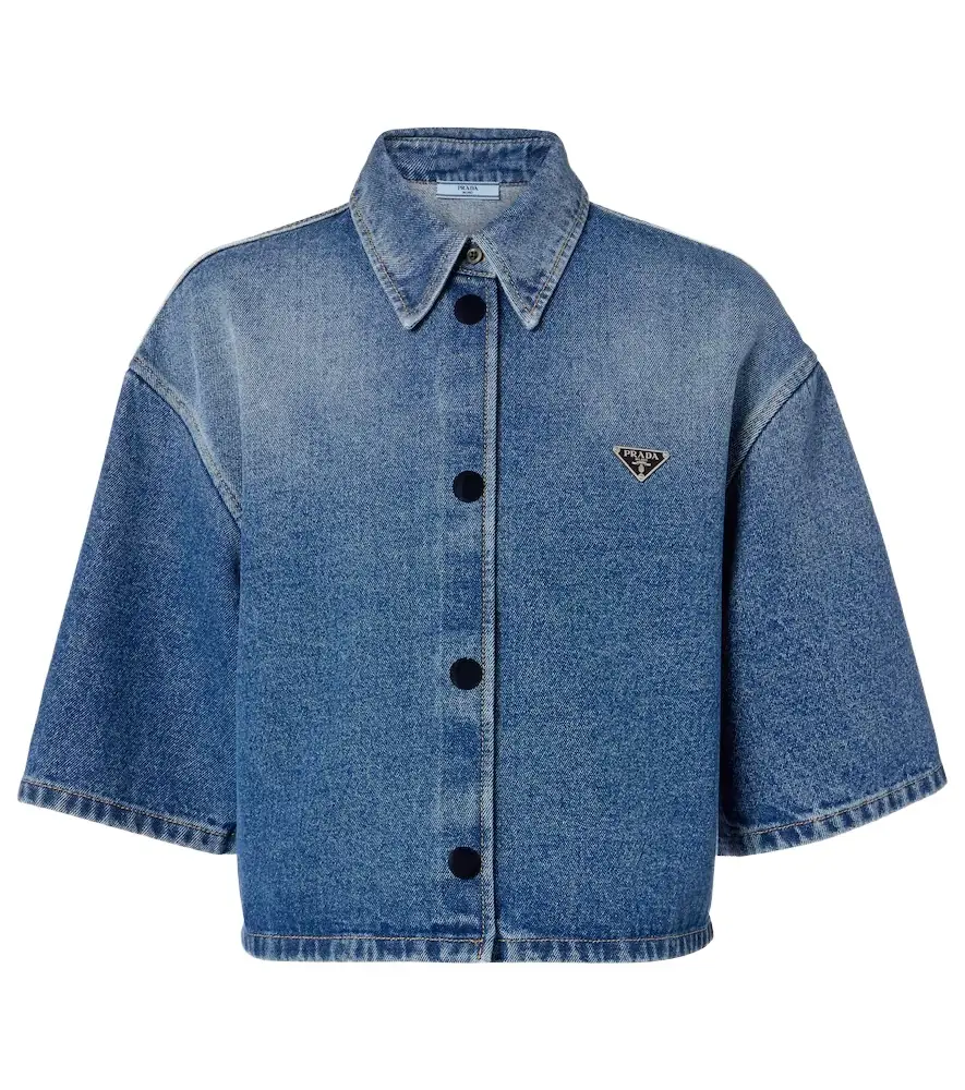 Prada Logo cropped denim shirt | Image 1 Prada Logo cropped denim shirt | Image 1