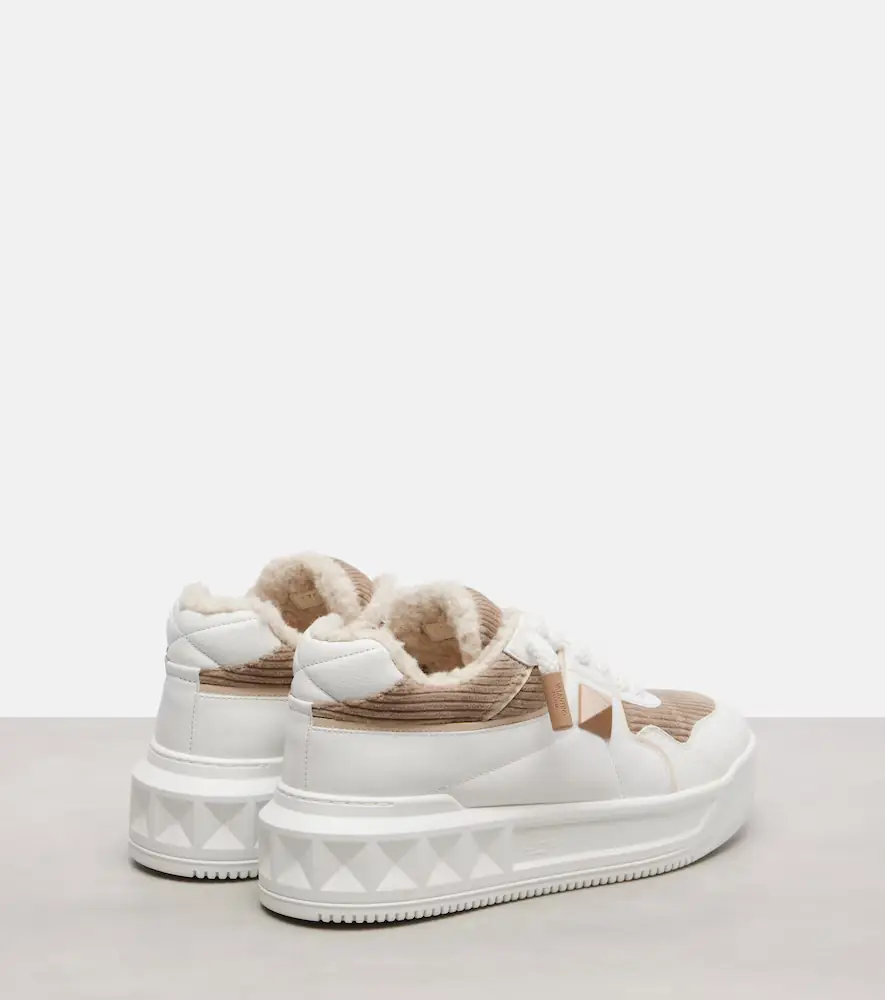 Valentino Garavani One Stud XL leather and corduroy sneakers | Thumbnail 2