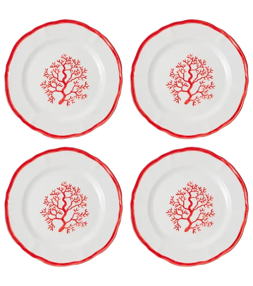 LES OTTOMANS Coral set of 4 ceramic dinner plates