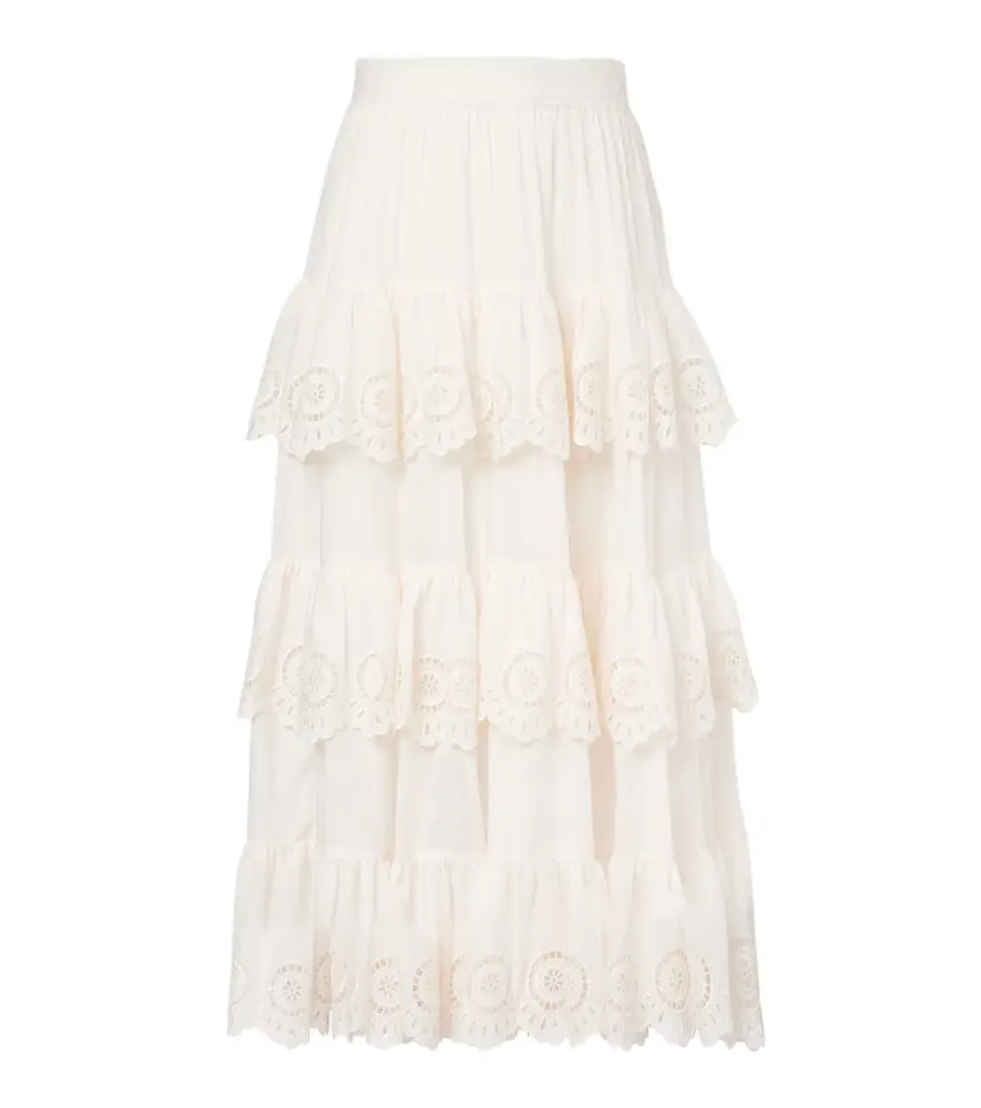 Zimmermann Lucky embroidered cotton midi skirt