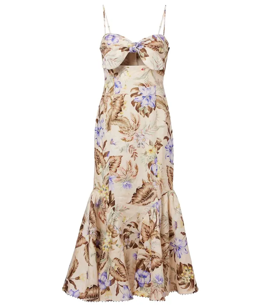 Zimmermann Coco bow-detail floral linen midi dress
