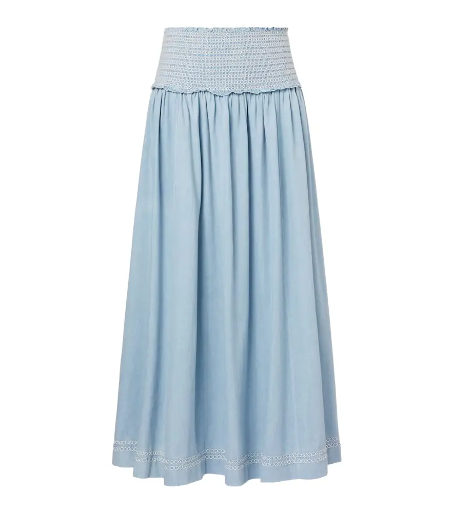 Zimmermann Ascension shirred denim midi skirt