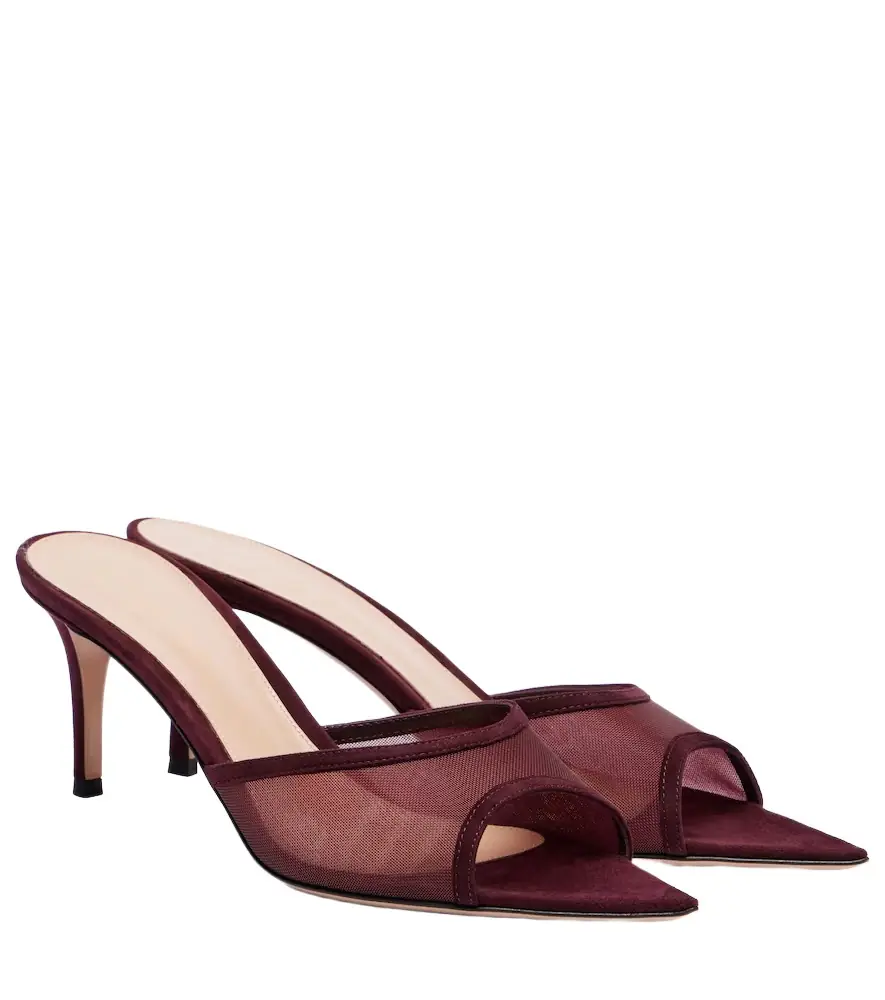 Gianvito Rossi Pointy 70 suede and organza mules