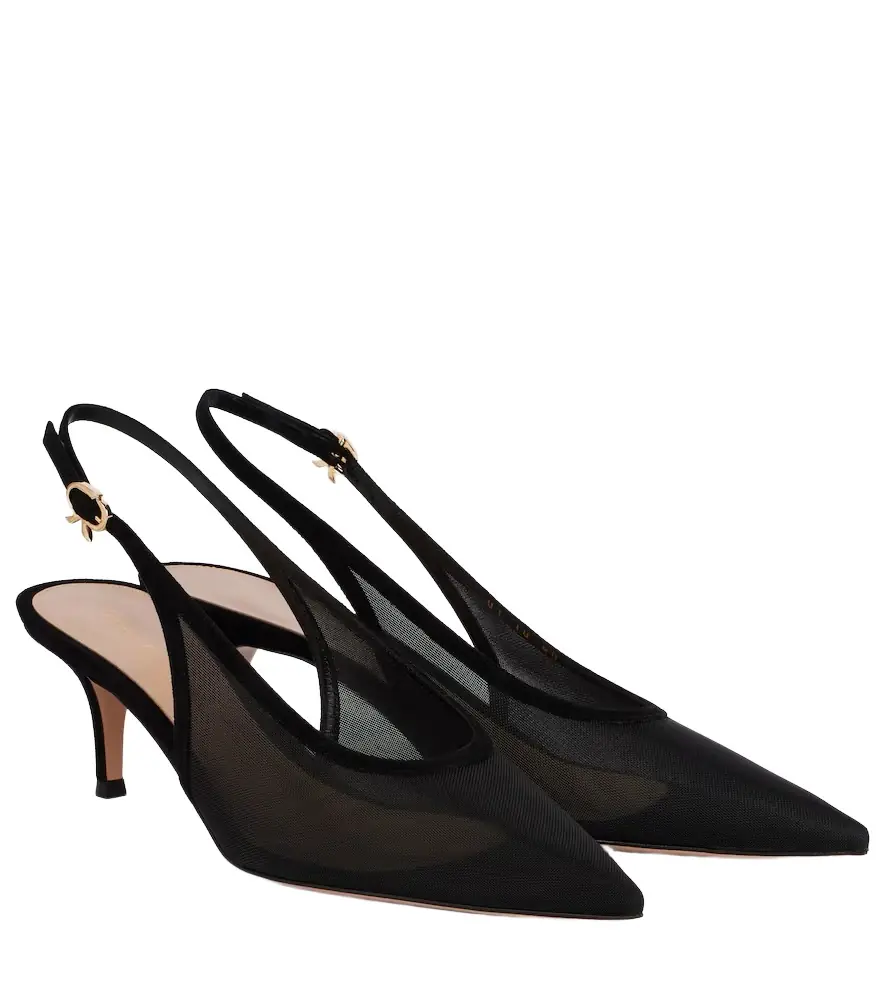 Gianvito Rossi 55 leather-trimmed organza slingback pumps
