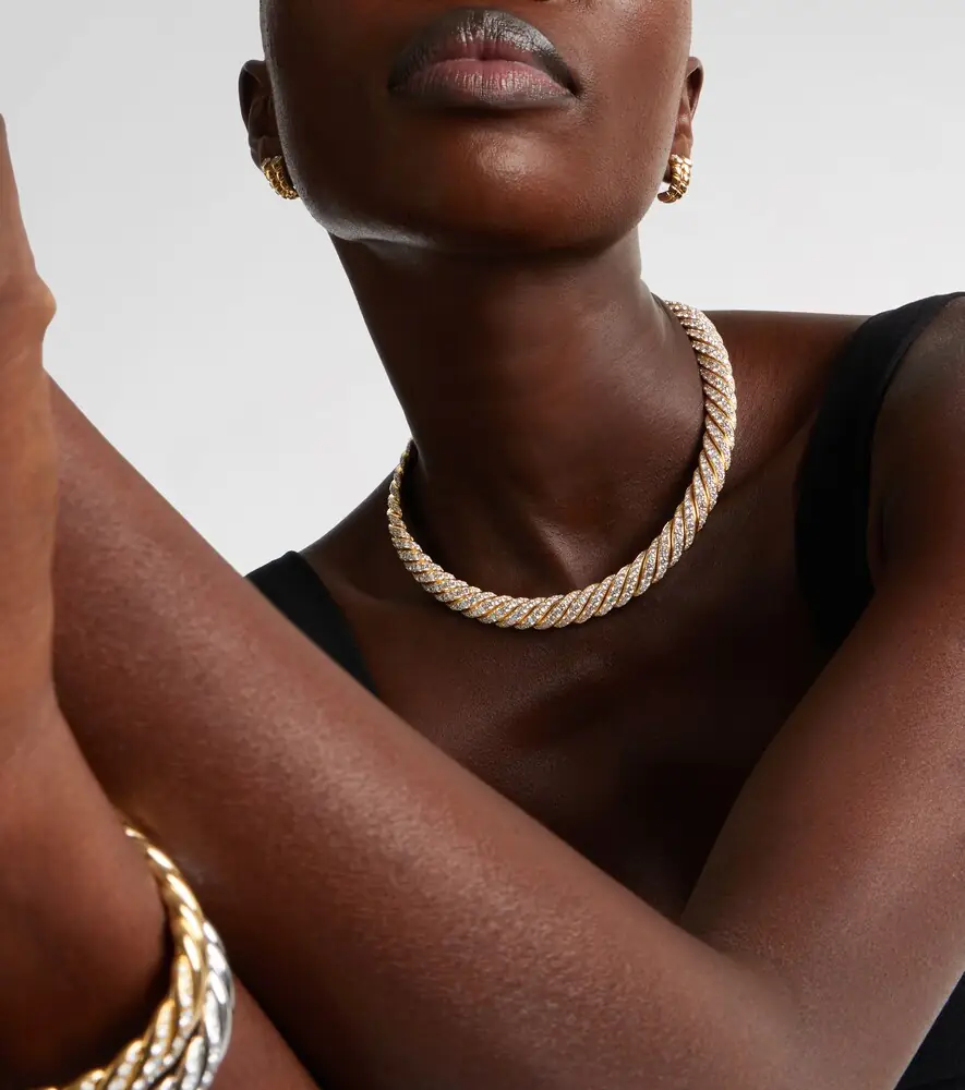 David Yurman Sculpted Cable Flex 18kt gold choker with diamonds | Thumbnail 3