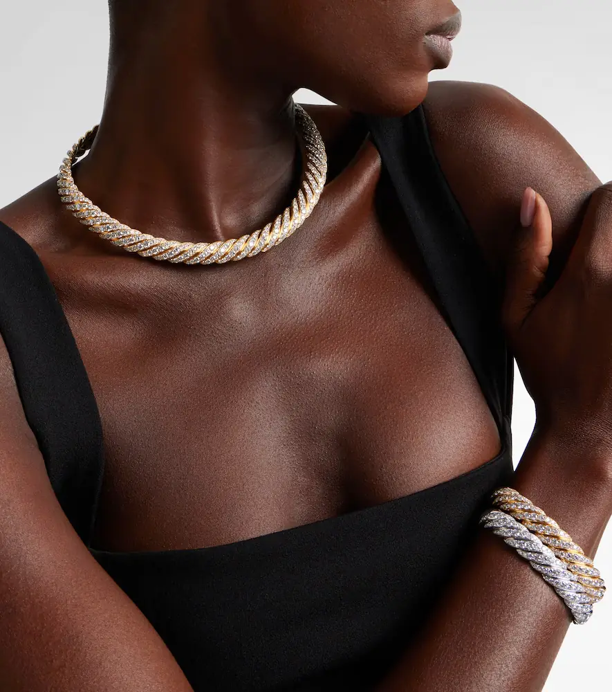 David Yurman Sculpted Cable Flex 18kt gold choker with diamonds | Thumbnail 4
