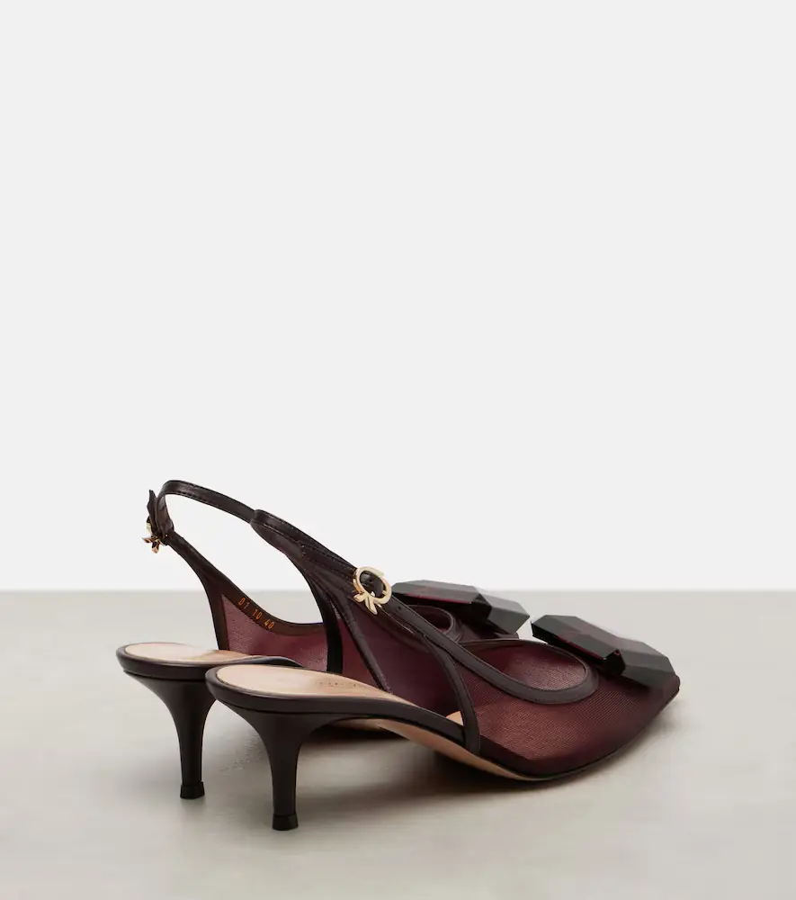 Gianvito Rossi 55 leather-trimmed mesh slingback pumps | Thumbnail 2