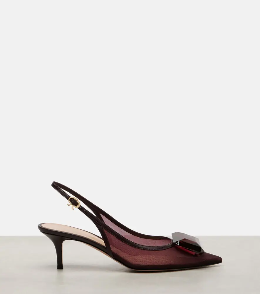 Gianvito Rossi 55 leather-trimmed mesh slingback pumps | Thumbnail 3