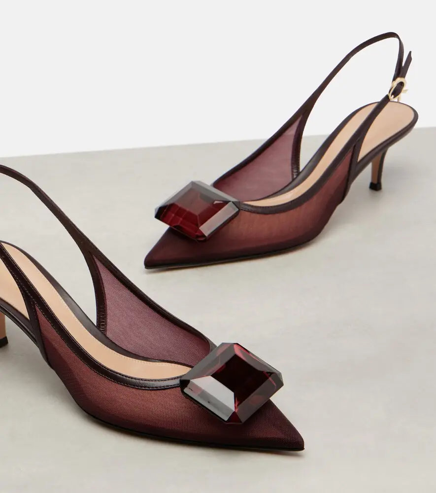 Gianvito Rossi 55 leather-trimmed mesh slingback pumps | Thumbnail 4