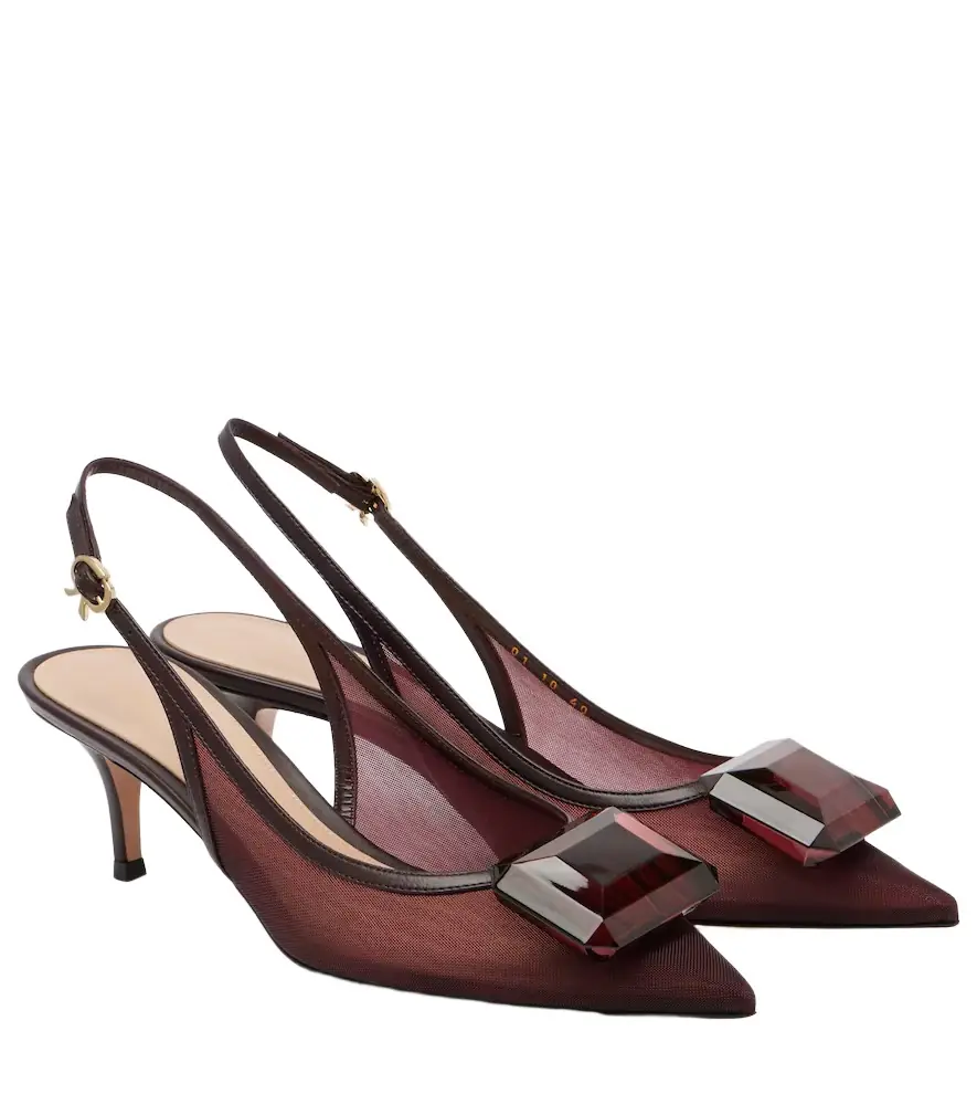 Gianvito Rossi 55 leather-trimmed mesh slingback pumps