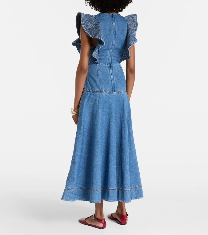 ALÉMAIS Alémais Stephi ruffled denim maxi dress | Thumbnail 4