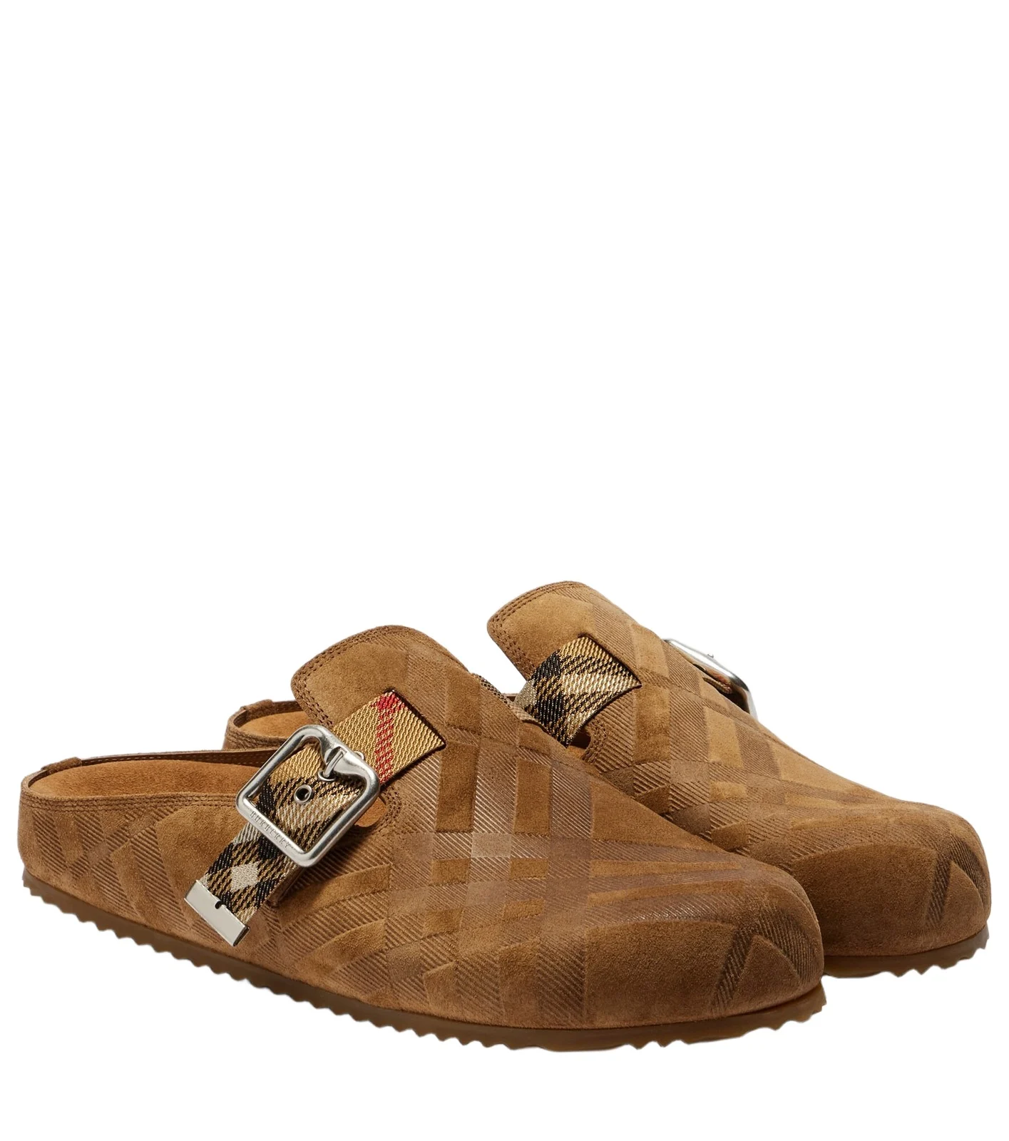 Checked suede clogs