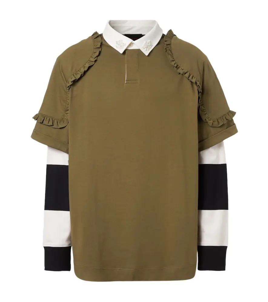 Simone Rocha Layered ruffled cotton jersey polo shirt | Image 1 Simone Rocha Layered ruffled cotton jersey polo shirt | Image 1