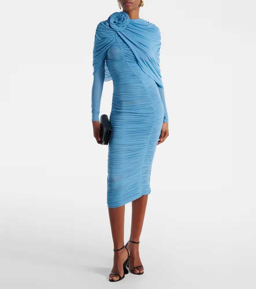 Magda Butrym Floral-appliqué ruched caped midi dress | Thumbnail 2 Magda Butrym Floral-appliqué ruched caped midi dress | Thumbnail 2