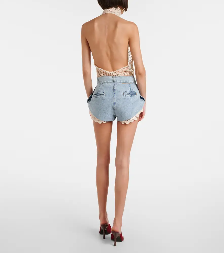 Magda Butrym Crochet-trimmed denim shorts | Thumbnail 2 Magda Butrym Crochet-trimmed denim shorts | Thumbnail 2